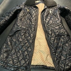 Michael Kors M puffer coat with MK knit scarf